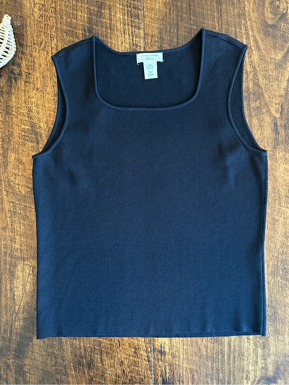 Laura Ashley | VTG Black Square Neck Knit Tank Top, Size MP